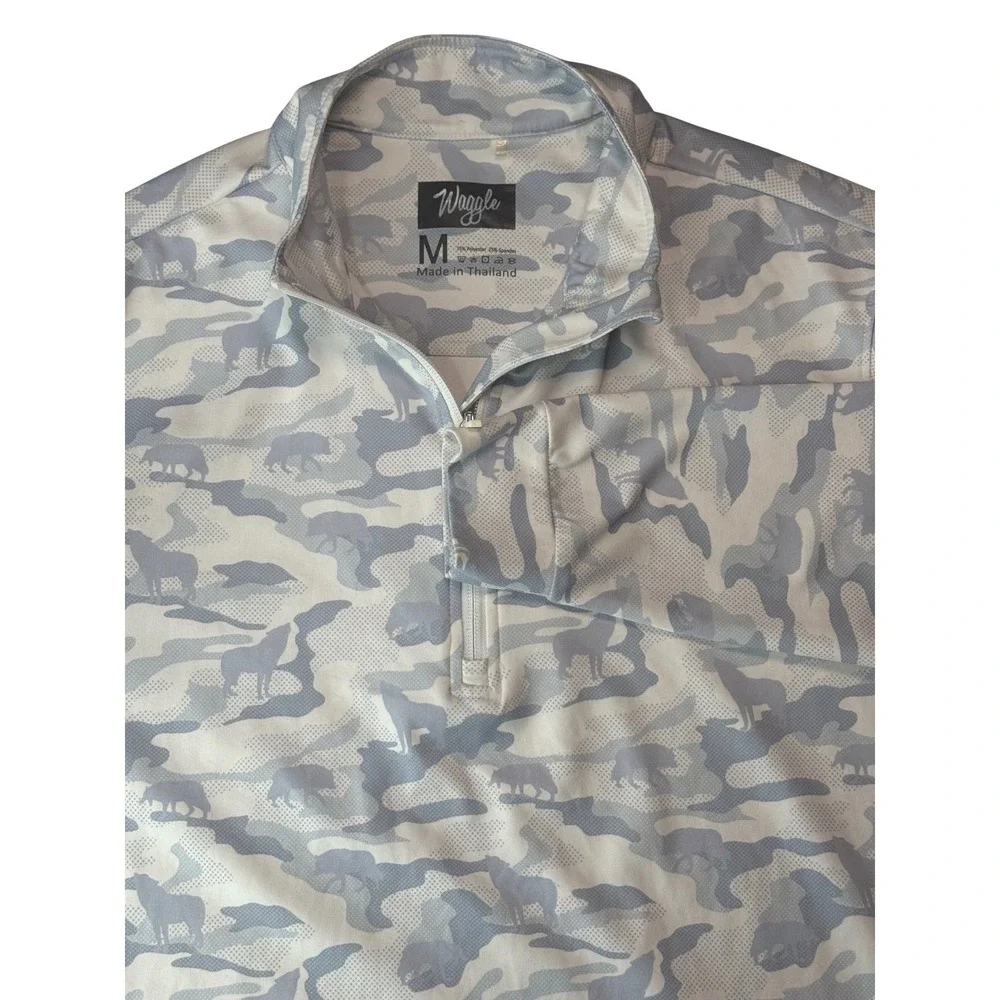 Waggle Golf Quarter Zip Pullover Mens Medium Grey White Wolf Camo Performance‎